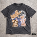 Three Cats Retro Moon Vintage Cat Moonmeme Cat Lovers Cat Tee Oversized Washed Tee Weird Meme