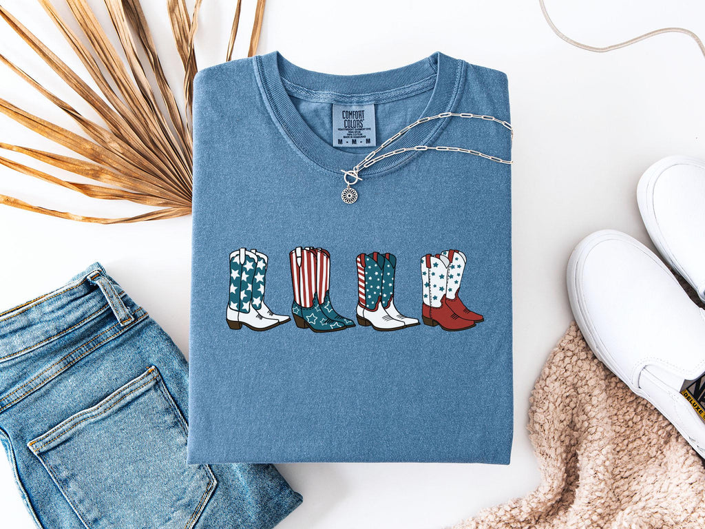 Comfort Colors Fourth July Cowgirl 4th July Cowboy Boots America Usa Patriotic