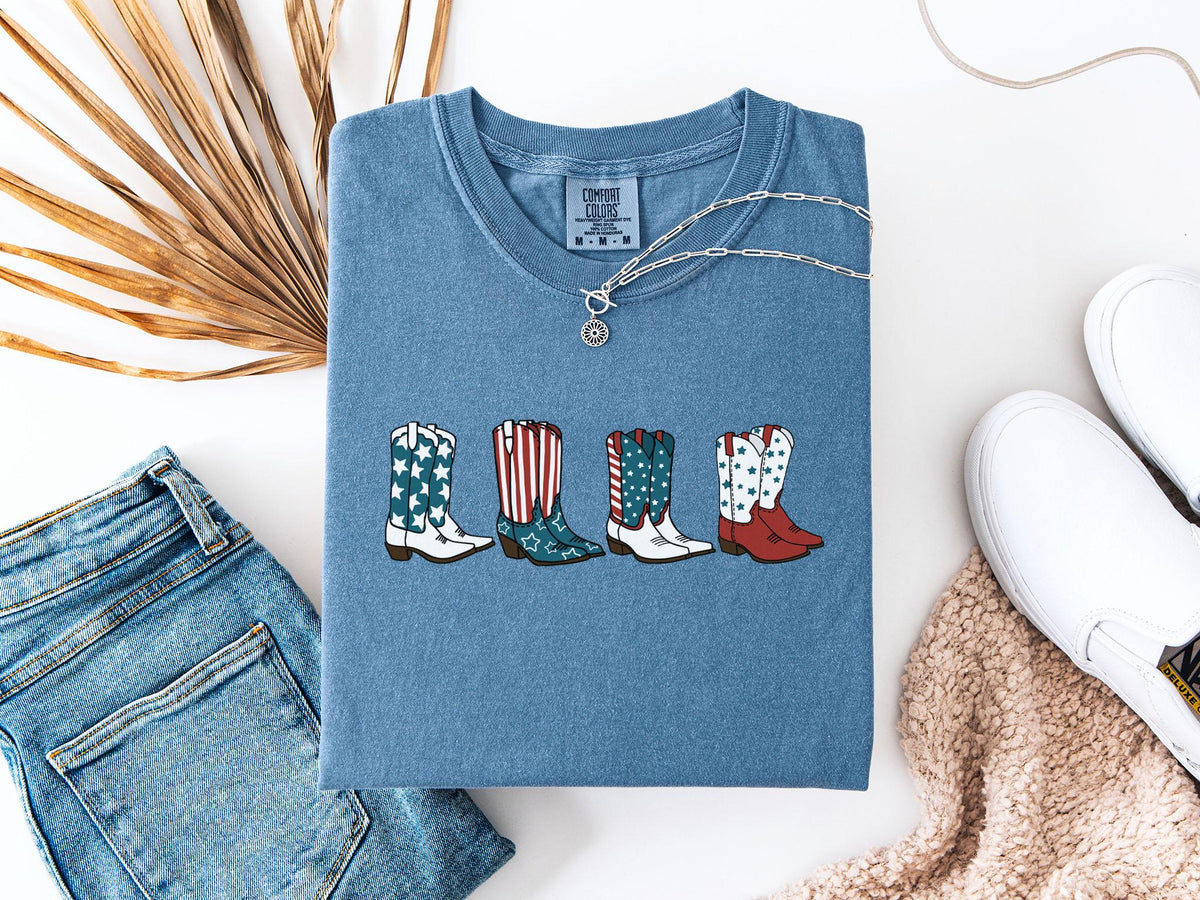 Comfort Colors Fourth July Cowgirl 4th July Cowboy Boots America Usa Patriotic