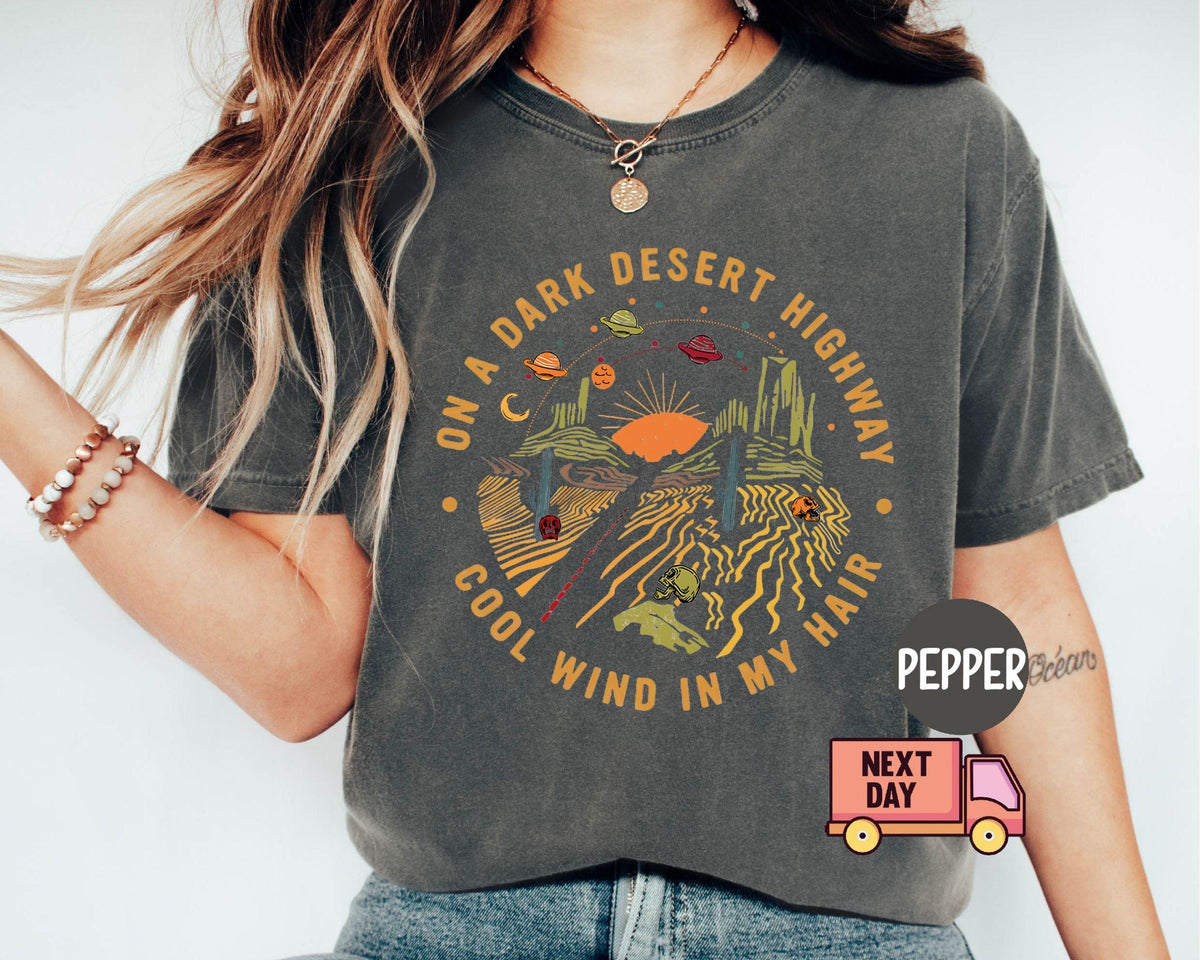 Comfort Colors Dark Desert Highway Retro Adventure Hiking Camping Travel Boho Nature
