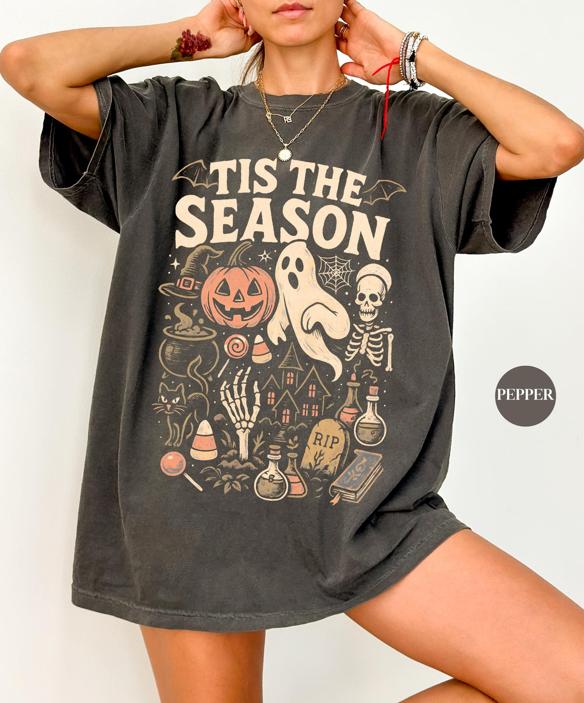 Vintage Halloween Comfort Colors Retro Tis Season Skeleton Pumpkin Ghost Halloween Y2k Halloween
