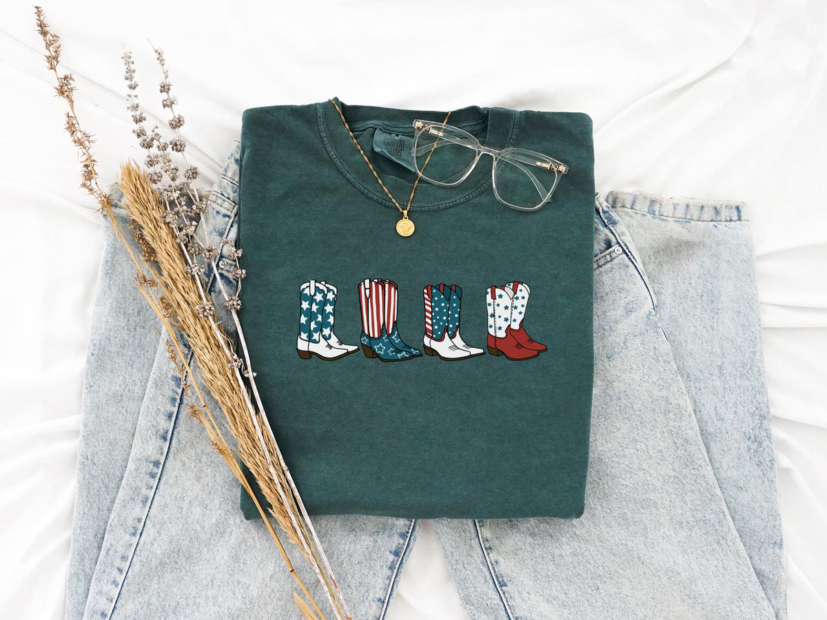 Comfort Colors Fourth July Cowgirl 4th July Cowboy Boots America Usa Patriotic