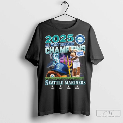 2025 Al West Champions Seattle Mariners Mascot October Bound T Shirt Jpg