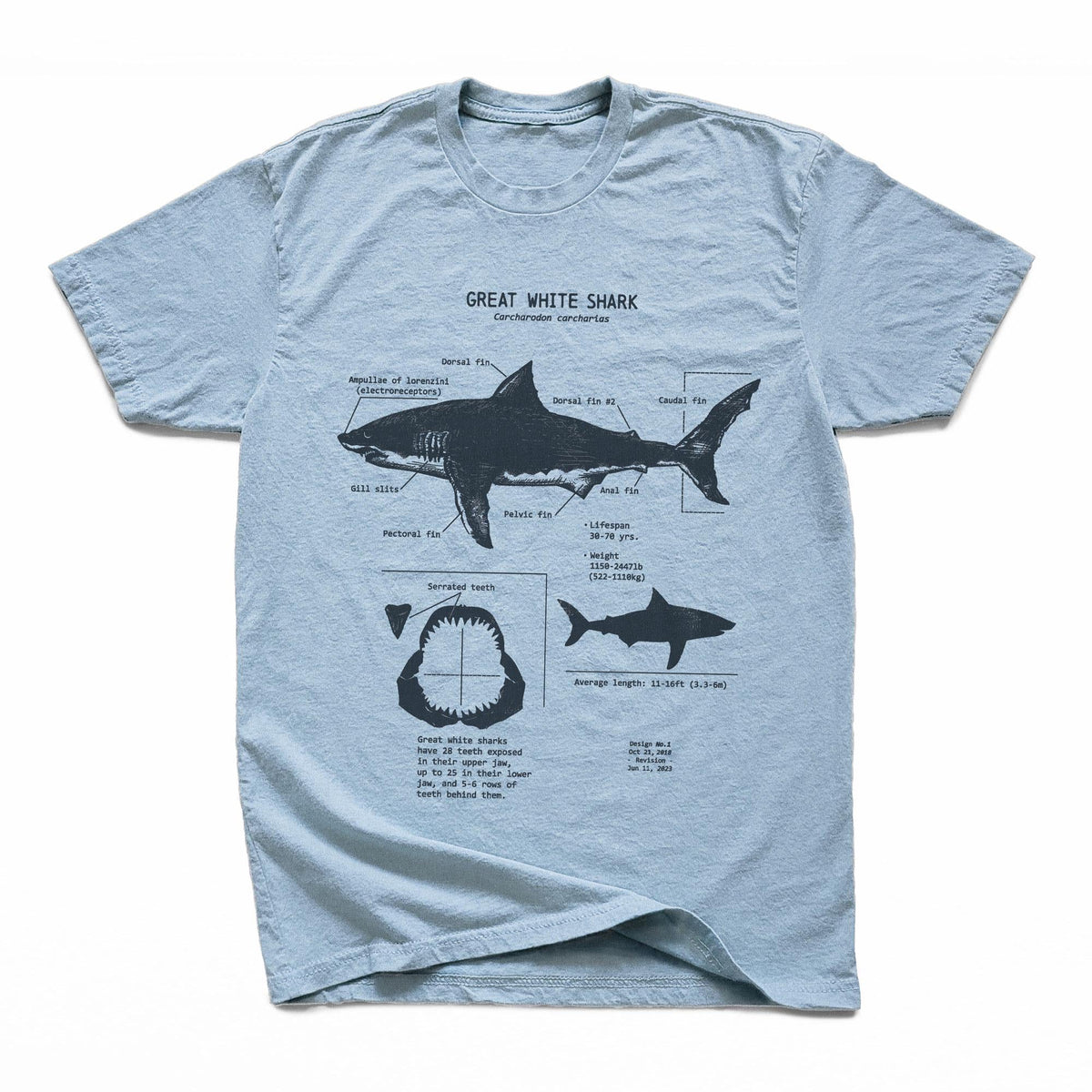 White Shark Anatomy Hand-Drawn Biology Diagram Screen Printed Ringspun