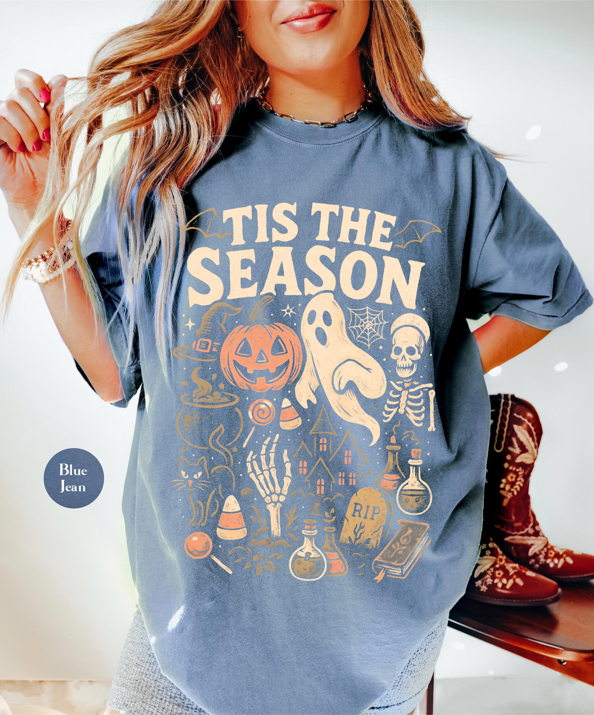 Vintage Halloween Comfort Colors Retro Tis Season Skeleton Pumpkin Ghost Halloween Y2k Halloween