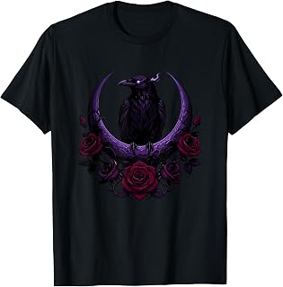 Mystic Crow On Purple Crescent Moon with Roses Unisex , , , Long Sleeve Tee