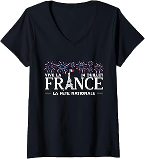 Women's Vive La France La Fete Nationale Happy Bastille Day Firework V-Neck Unisex , , , Long Sleeve Tee