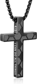 Gnamy Soccer Cross Necklace Gifts for Boys Men, Cross with Bible Verse Stainless Steel Pendant Chain Game Day Stuff Christian Religious Jewelry Gifts for Teenage Teen Boys Kids