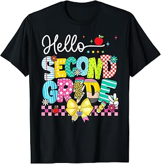 Hello Second Grade Back to School Bow Teachers Students Unisex , , , Long Sleeve Tee