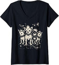 Women's Vintage Punk Chihuahua Rock Chihuahua Mohawk Spiked Collar V-Neck Unisex , , , Long Sleeve Tee