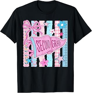 Striped Floral Pennant Flag Back to School Second 2nd Grade Unisex , , , Long Sleeve Tee