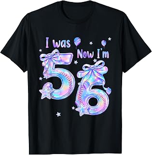 I was 5 Now I'm 6 Baseball Lovers 6th Birthday Girl Cute Bow Unisex , , , Long Sleeve Tee