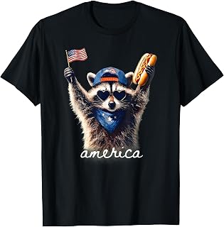 Feral Free American Racoon Funny 4th of July Graphic Unisex , , , Long Sleeve Tee
