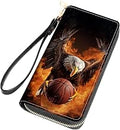 Bald Eagle Basketball Print Women Large Capacity Wallet PU Leather Zipper Clutch Purse for Smart Phone/Card/Coin/Cash