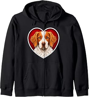 Brittany Spaniel Heart Zip Unisex , , , Long Sleeve Tee