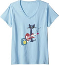 Women's Cat Playing Guitar V-Neck Unisex , , , Long Sleeve Tee