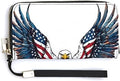 Bald Eagle with American Flag Wings PU Leather Clutch Long Bifold Wallet, Coin Purse Credit Pass Case, Durable Card-Holder Money Storage for Women Men