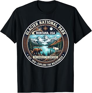 Glacier National Park Montana USA Explore Wilderness Emblem Unisex , , , Long Sleeve Tee