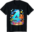 4th Birthday Ocean Sea Animals 4 Years Birthday Unisex , , , Long Sleeve Tee