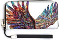 Stained Glass Bald Eagle with Sunglasses Flying PU Leather Clutch Long Bifold Wallet, Coin Purse Credit Pass Case, Durable Card-Holder Money Storage for Women Men