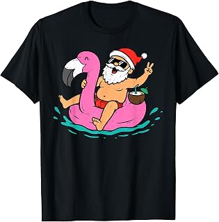 Christmas in July Shirts Men Kids Santa Flamingo Summer Xmas Unisex , , , Long Sleeve Tee