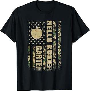 Hello Kindergarten American Flag Camouflage Back to School Unisex , , , Long Sleeve Tee