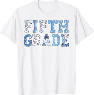 5th Fifth Grade Teacher Blue Patchwork Back to School Girls Unisex , , , Long Sleeve Tee