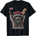 Funny America Raccoon Hotdog 4th of July US Flag Patriotic Unisex , , , Long Sleeve Tee