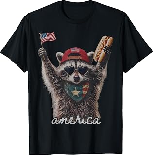 Funny America Raccoon Hotdog 4th of July US Flag Patriotic Unisex , , , Long Sleeve Tee