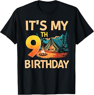 9 Year Old Boy Girl It's My 9th Birthday Camping Party Unisex , , , Long Sleeve Tee