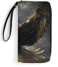 Powerful Bald Eagle Clutch Purse Leather Large Capacity Wristlet Leather Wallet Unisex , , , Long Sleeve Tee