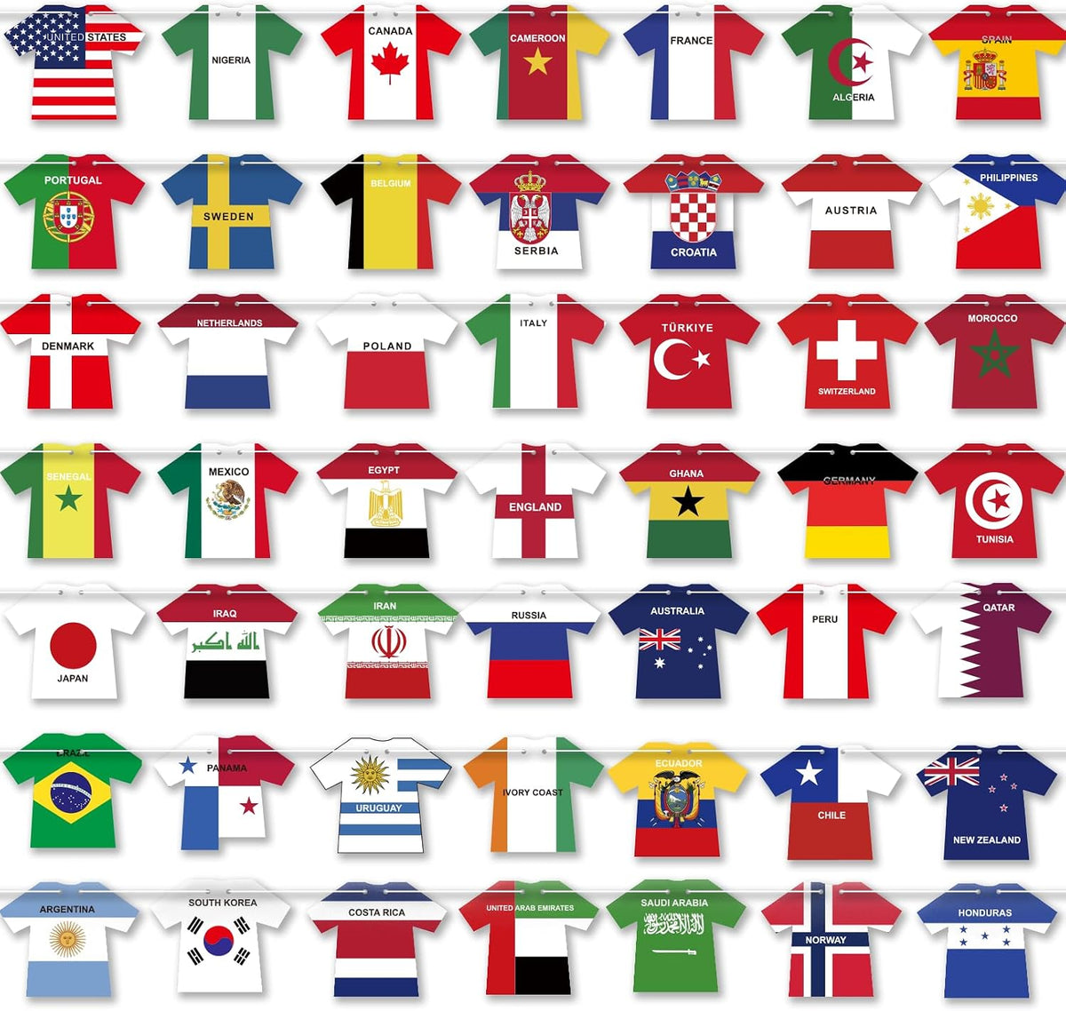 2026 World Cup Soccer Jersey Flag Bunting Banner 50 Pcs International Country String Flags Garland Merchandise for Sports Themed Parties Olympic Celebrations Decorations(Not among the top 48 teams）