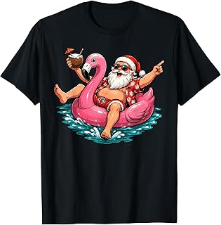 Christmas in July Shirt Boys Kids Santa Flamingo Summer Xmas Unisex , , , Long Sleeve Tee