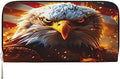 Patriotic Bald Eagle Wallet Elegant Long Clutch Zip Around Travel Leather Coin Purse Handbag for Men Women 7.9X3.9 Inch