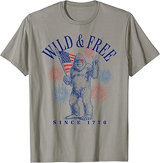 Patriotic Bigfoot Wild and Free Since 1776 Unisex , , , Long Sleeve Tee
