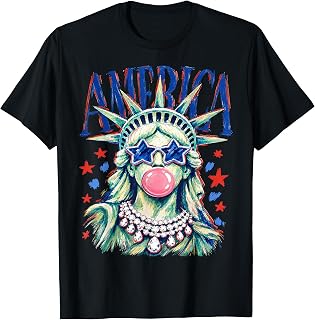 Brushstroke Statue of Liberty Blowing Bubble Gum 4th of July Unisex , , , Long Sleeve Tee