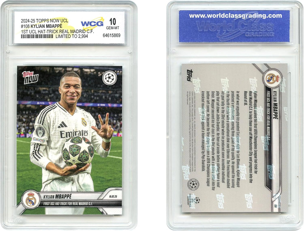 2024-25 Topps UCL KYLIAN MBAPPE 1st Hat Trick Real Madrid Card #108 - Graded GEM Mint 10 Unisex , , , Long Sleeve Tee