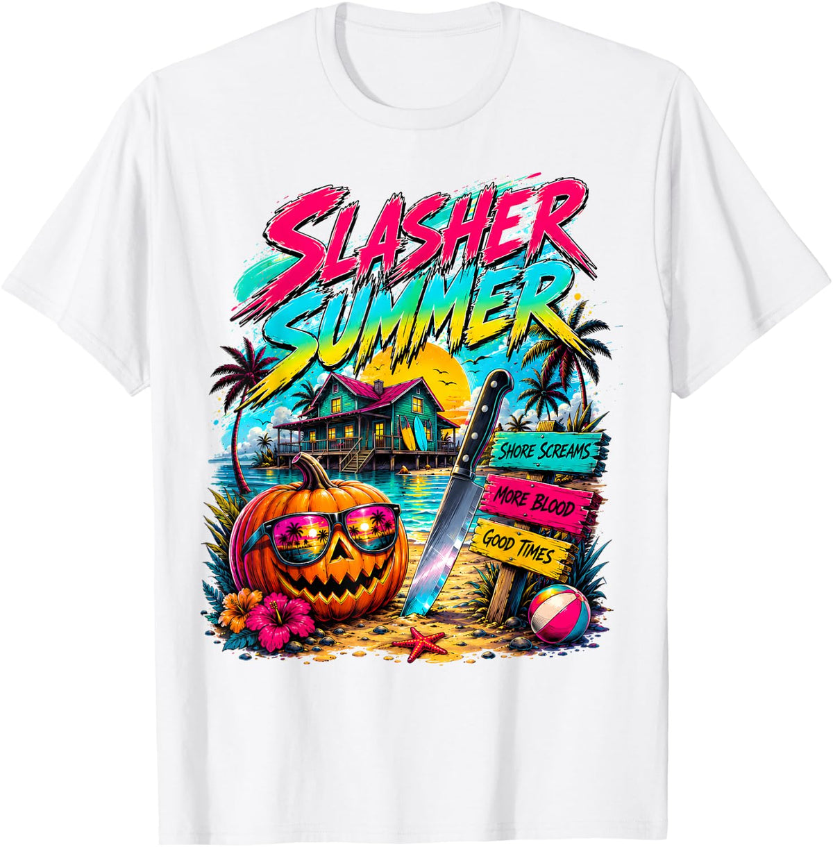 Summerween Slasher Summer Halloween Camp Spooky Horror Retro Unisex , , , Long Sleeve Tee