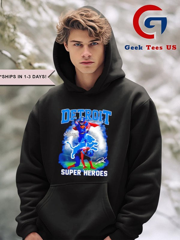 Amon-Ra St. Brown Super Man Jahmyr Gibbs Detroit Lions Super Heroes 2025 signature shirt Unisex , , , Long Sleeve Tee