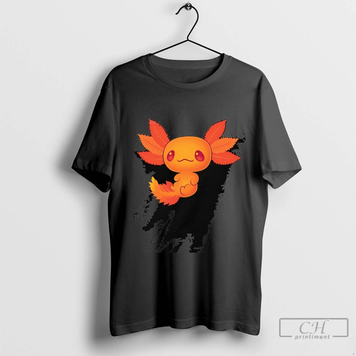 An Axolotl And Autumn Leaves