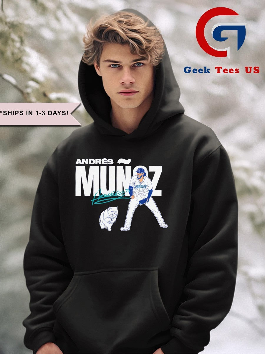 Andrés Muñoz and Cat Seattle Mariners MLB 2025 baseball signature shirt Unisex , , , Long Sleeve Tee