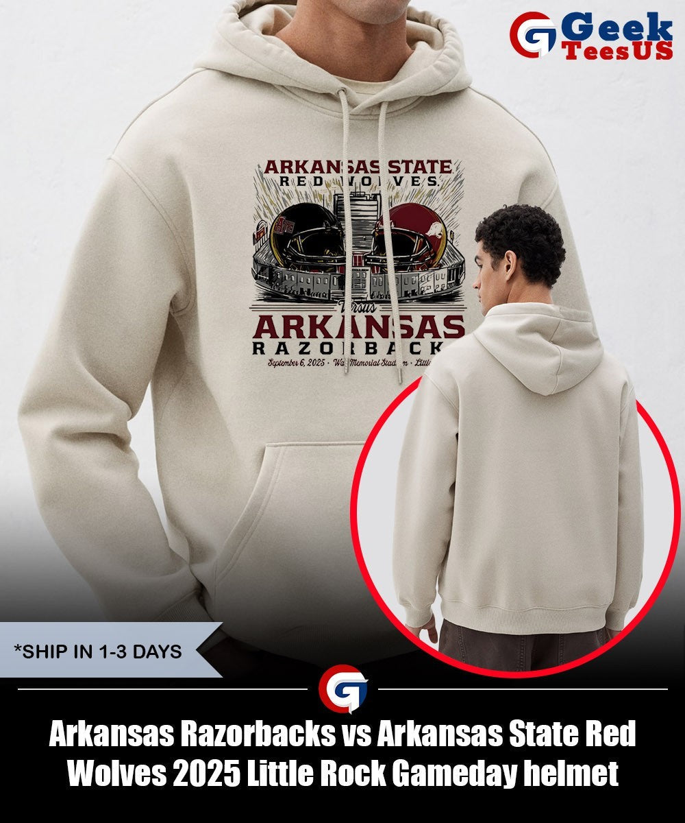 Arkansas Razorbacks vs Arkansas State Red Wolves 2025 Little Rock Gameday helmet shirt Unisex , , , Long Sleeve Tee
