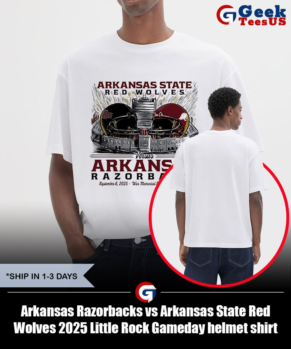Arkansas Razorbacks vs Arkansas State Red Wolves 2025 Little Rock Gameday helmet shirt Unisex , , , Long Sleeve Tee