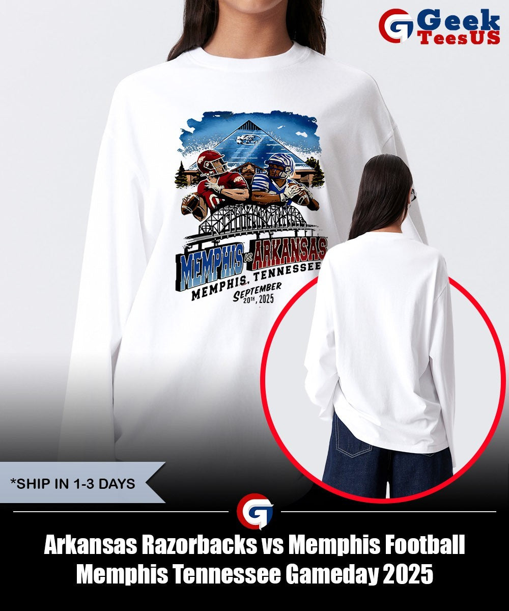 Arkansas Razorbacks vs Memphis Football Memphis Tennessee Gameday 2025 shirt Unisex , , , Long Sleeve Tee