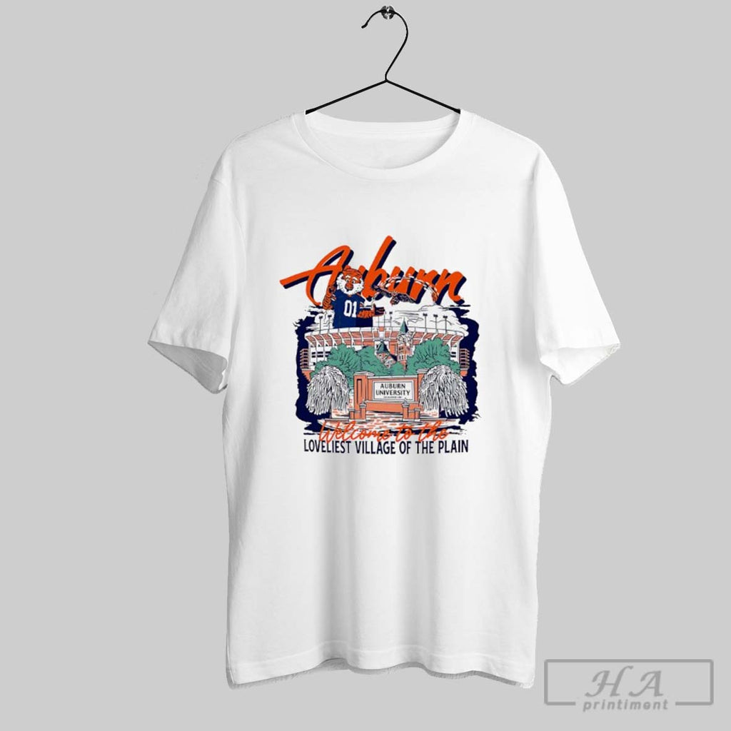 Auburn Tigers Football Welcome To The Loveliest Village Of The Plain Hand Drawn Campus Stack