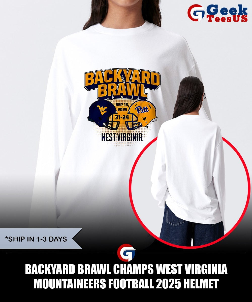 Backyard Brawl Champs West Virginia Mountaineers football 2025 helmet shirt Unisex , , , Long Sleeve Tee