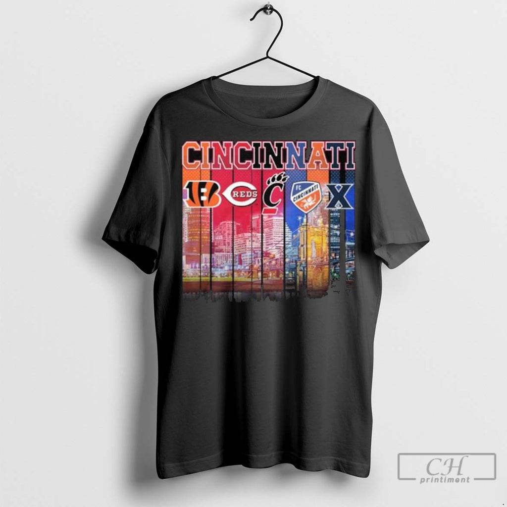 Cincinnati City Sports Logo Skyline 2025 Long Sleve T Shirt Jpg