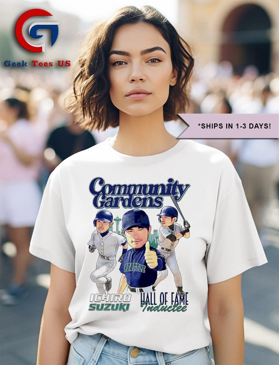 Community Gardens Ichiro Suzuki 51 Seattle Mariners 2025 Hall of Fame Inductee caricature shirt