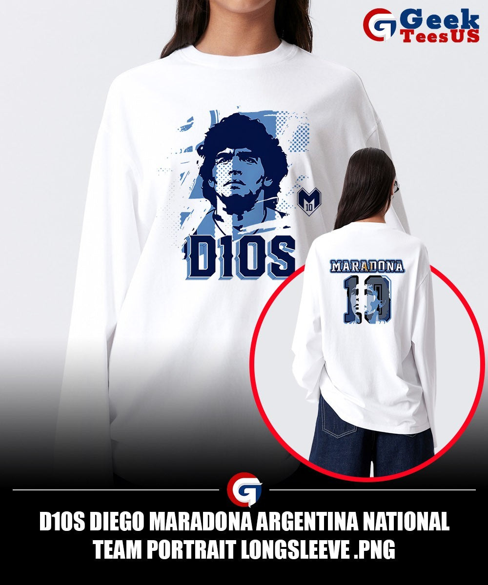 D10S Diego Maradona Argentina National Team portrait shirt Unisex , , , Long Sleeve Tee
