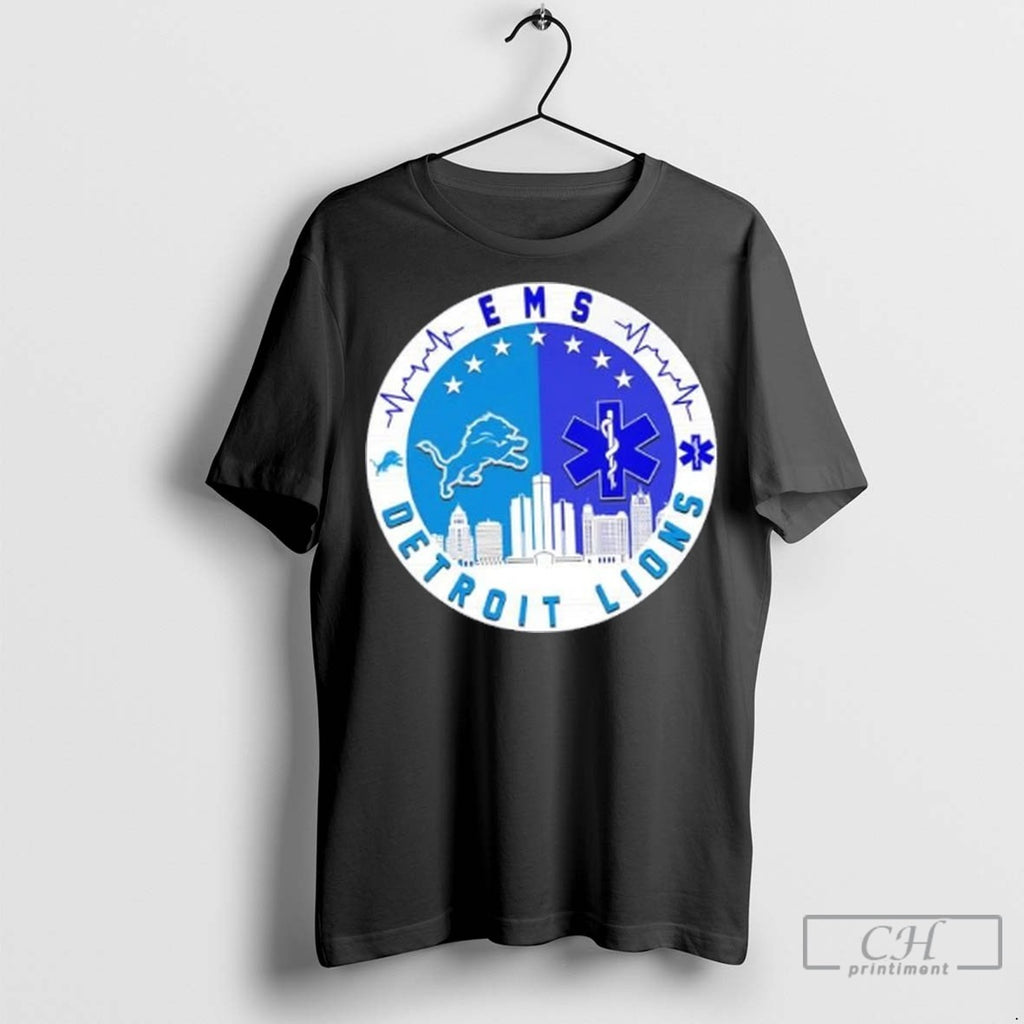 Detroit Lions Heartbeat Ems City Skyline T Shirt Jpg